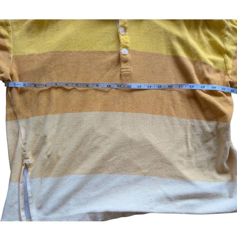 BDG Urban Outfitters Yellow Striped Terry Cloth Polo Shirt Wmn S/P Relaxed Retro - Picture 5 of 6